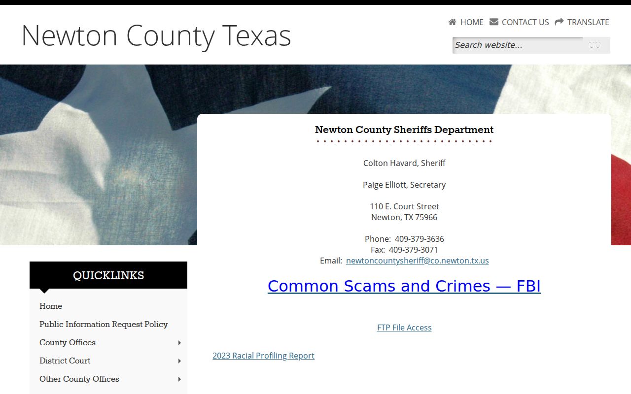 Newton County arrest history sheriff contact page