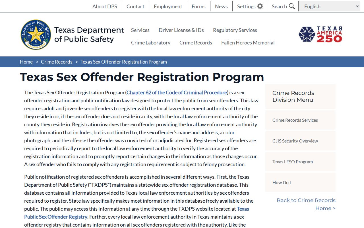 Newton County sex offender registration program guidance from Texas DPS